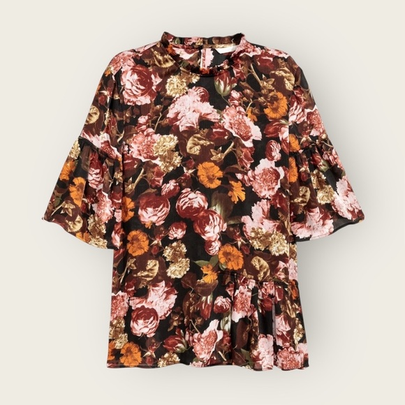 H&M Floral Ruffle Peplum Blouse | Size 6 | Fall Floral Top - Picture 2 of 11